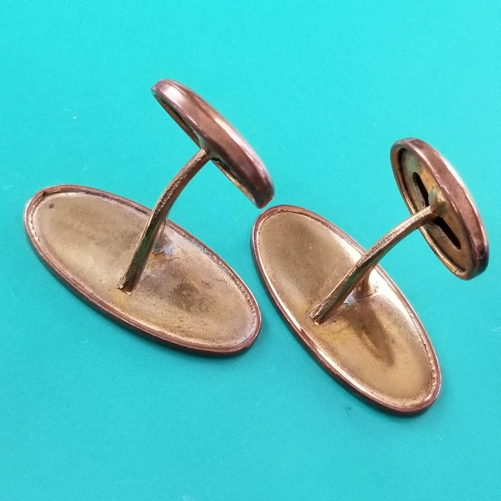 Vintage etched oval cuff links cufflink gold tone